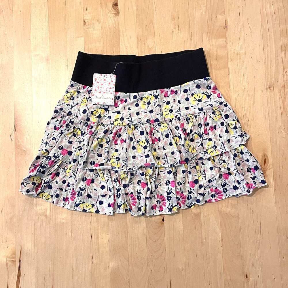 NWT Free People Cotton Ruffle Mini Skirt XS Pink Yellow Floral